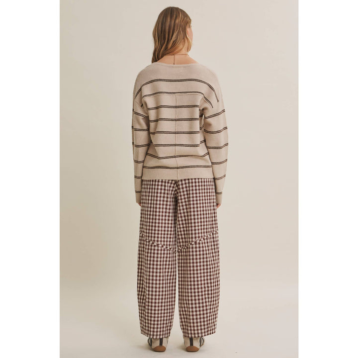 Relaxed Gingham Cotton Barrel Pants in Chocolate