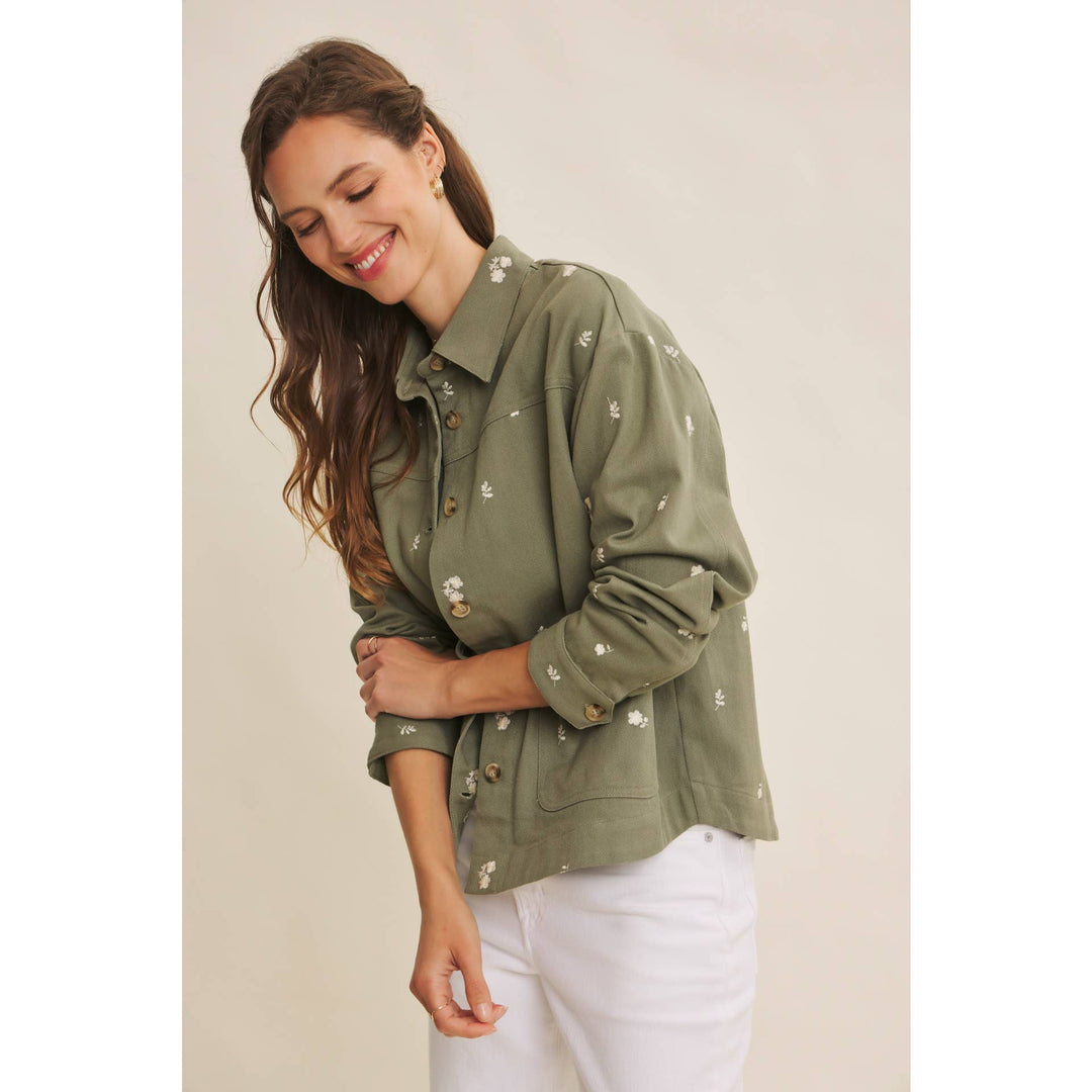 Embroidered Utility Jacket in Olive