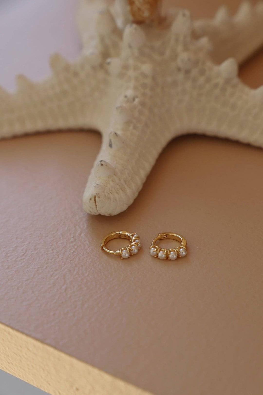 Mini Pearl Hoops in Gold