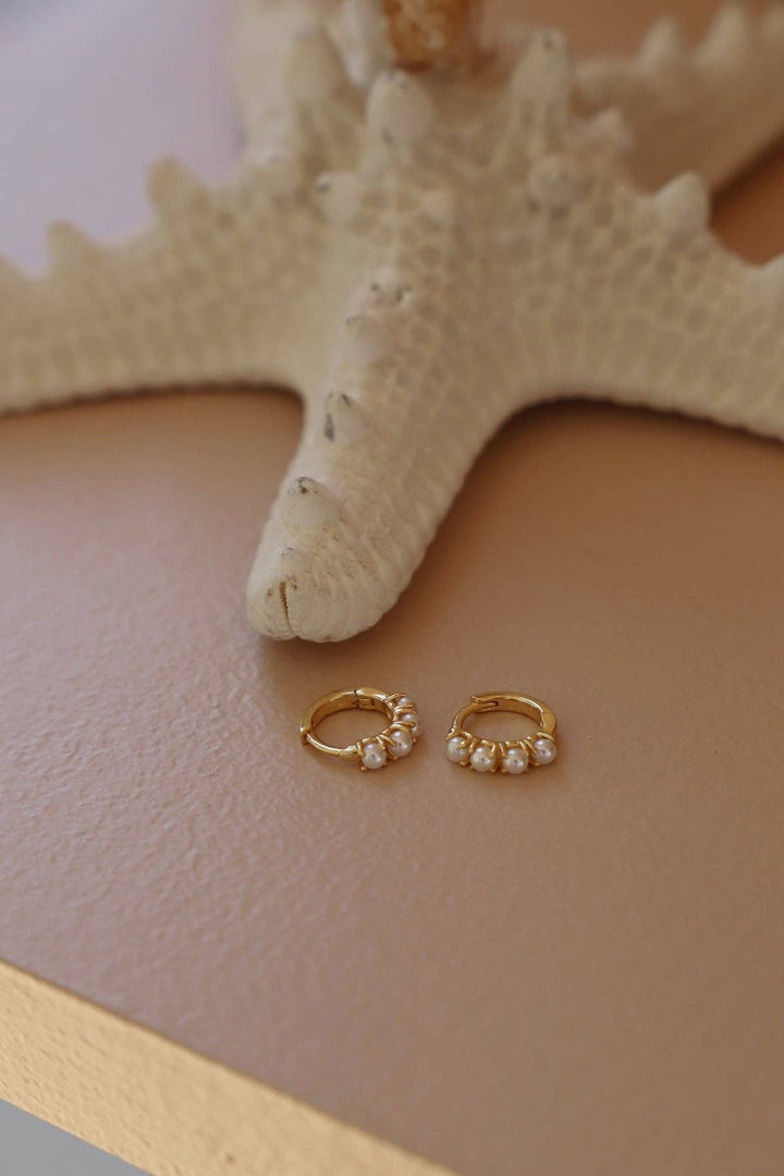Mini Pearl Hoops in Gold