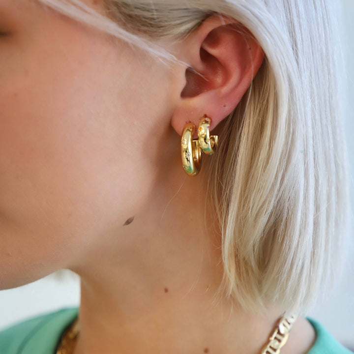 Meredith CZ Star Thick Hoops in Gold