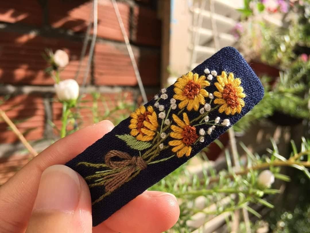 Sunflower Embroidered Barrette