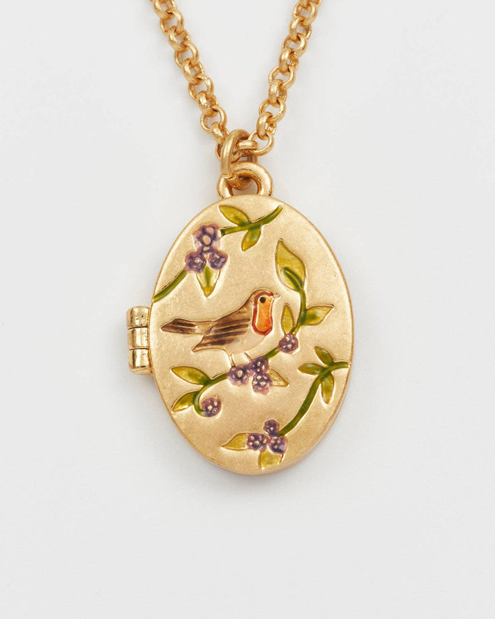 Robin &amp; Blackberry Oval Locket Necklace