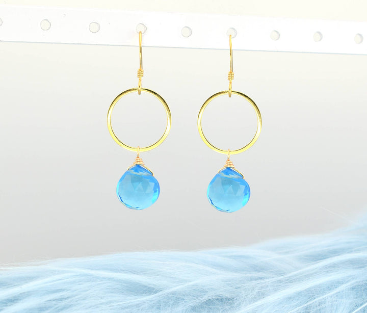 Blue Quartz Gold Circle Earrings