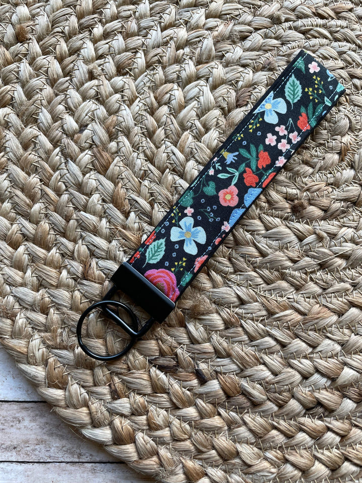 Rifle Paper Co. Black Bright Floral Keychain Wristlet