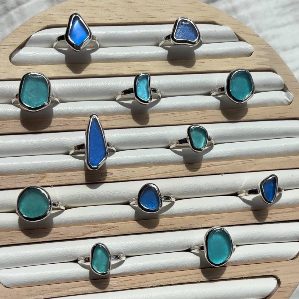 Blue Sea Glass Ring (Gold or Silver)