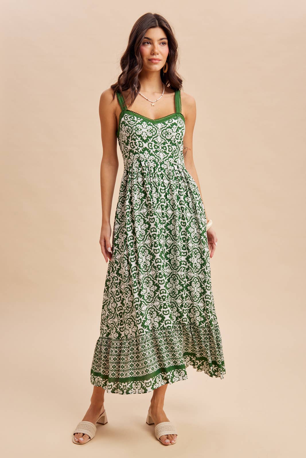 Sleeveless Border Print Maxi in Bali Green