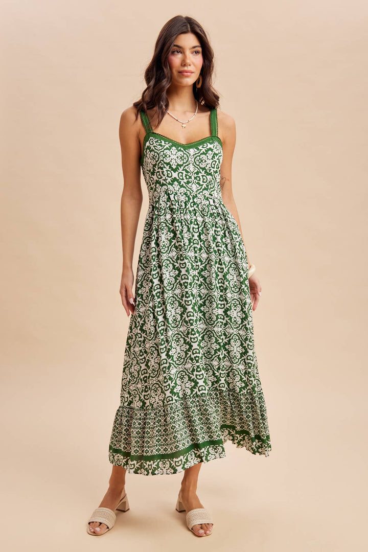 Sleeveless Border Print Maxi in Bali Green