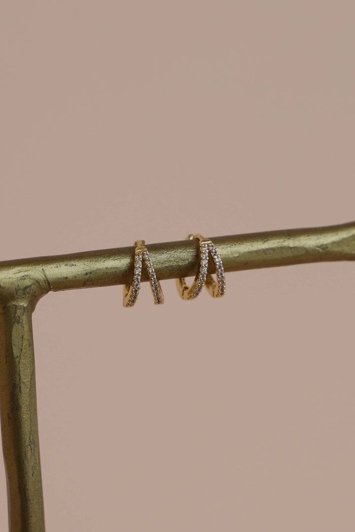 Double CZ Huggie Hoops in Gold
