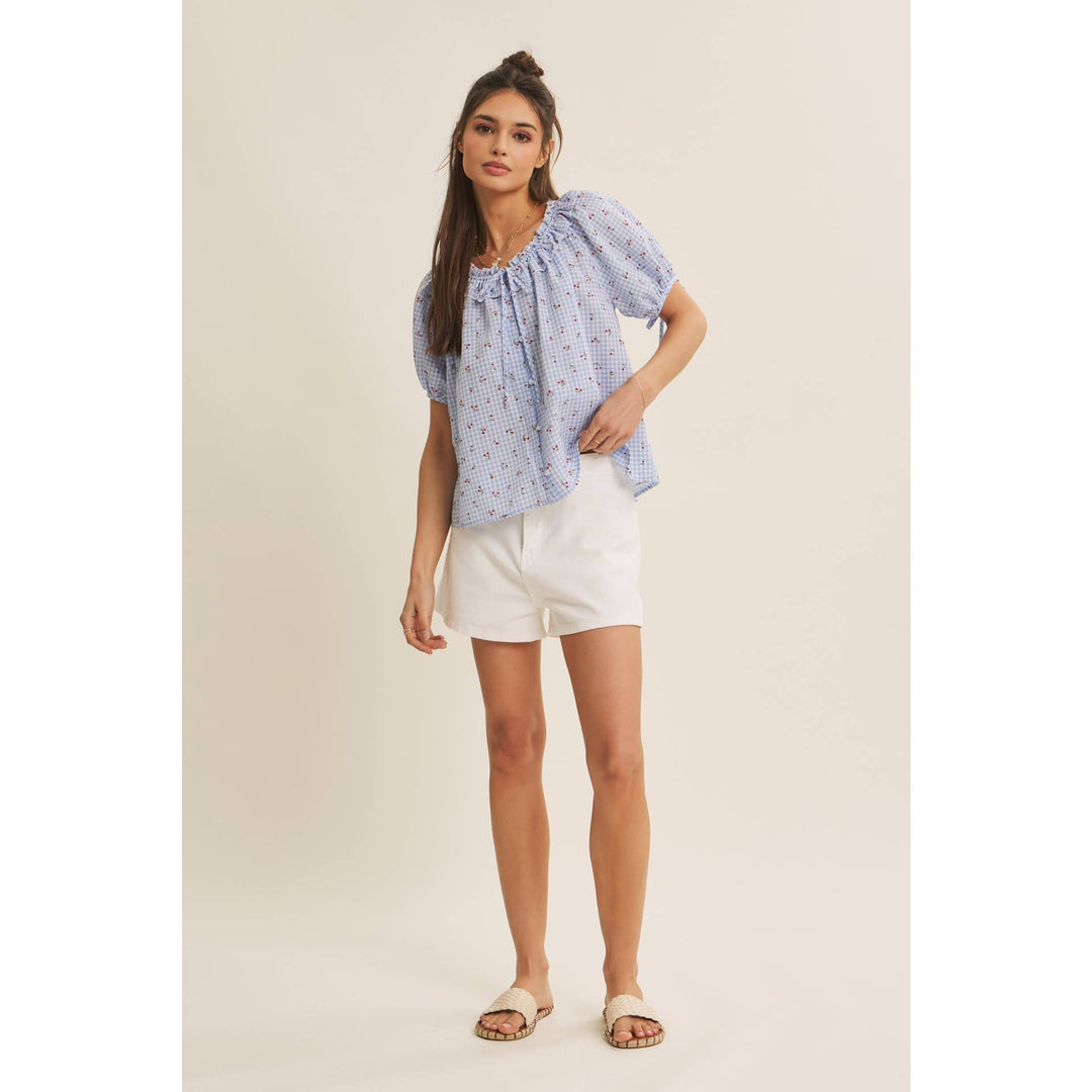 Summer Cherry Gingham Ruffled Blouse