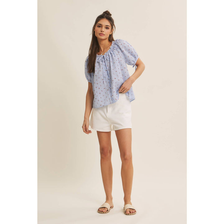 Summer Cherry Gingham Ruffled Blouse