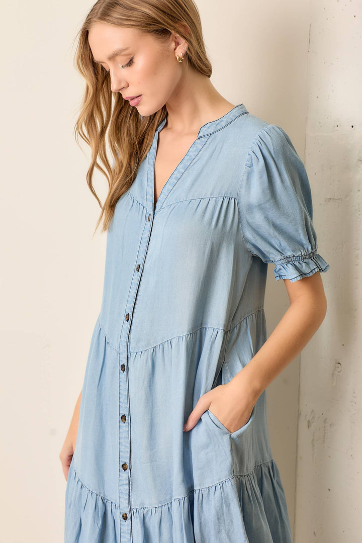 Button Up Denim Midi Dress