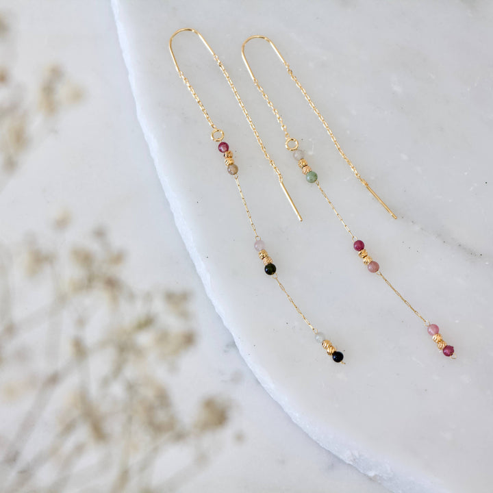 Tourmaline Beaded Threader Earrings 