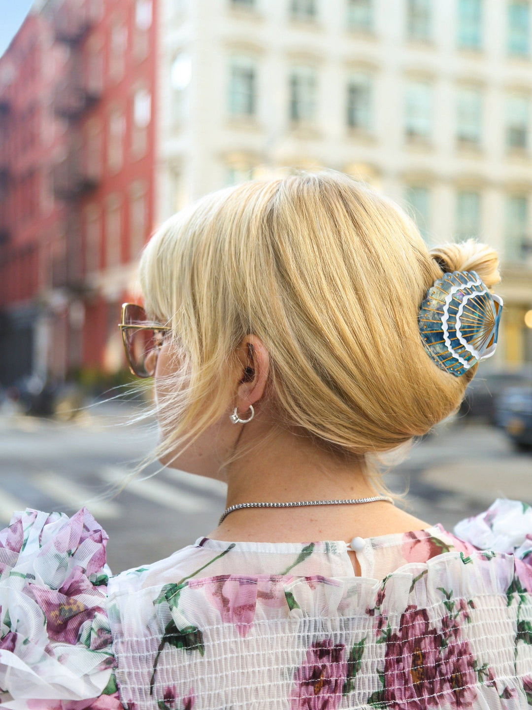 Seashell Claw Clip in Blue Mosaic