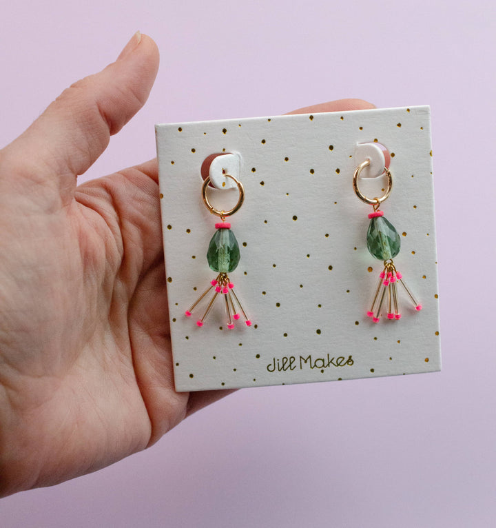 Mirage Hot Pink and Green Fringe Earrings