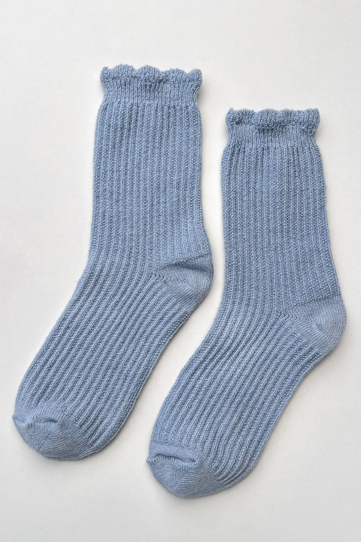 Linen Scallop Socks in Pale Blue