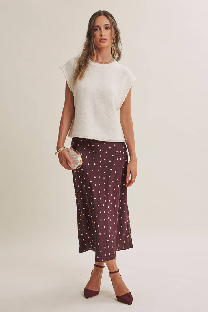 Satin Polka Dot Midi Skirt