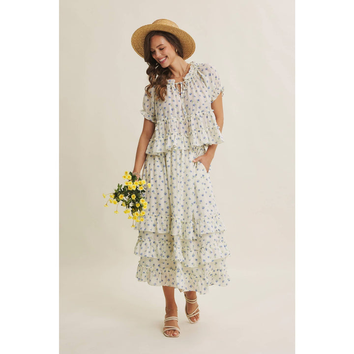 Textured Floral Ruffle Blouse