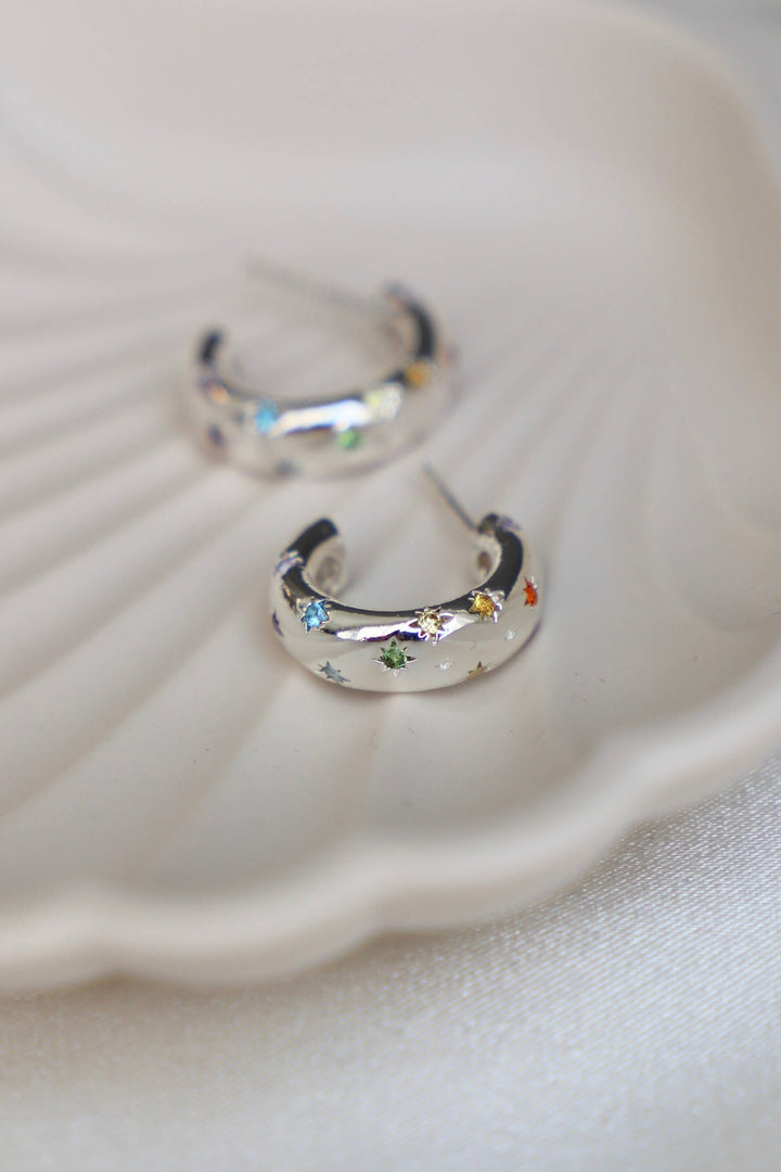 Penny CZ Star Hoop in Silver