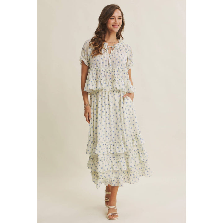 Textured Floral Ruffle Blouse