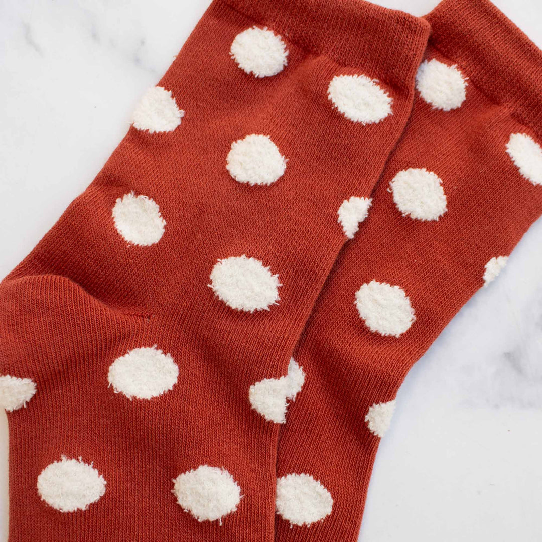 Polka Dots Puff Casual Socks in Brick