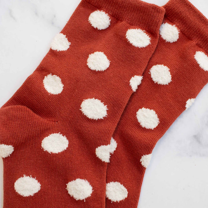 Polka Dots Puff Casual Socks in Brick