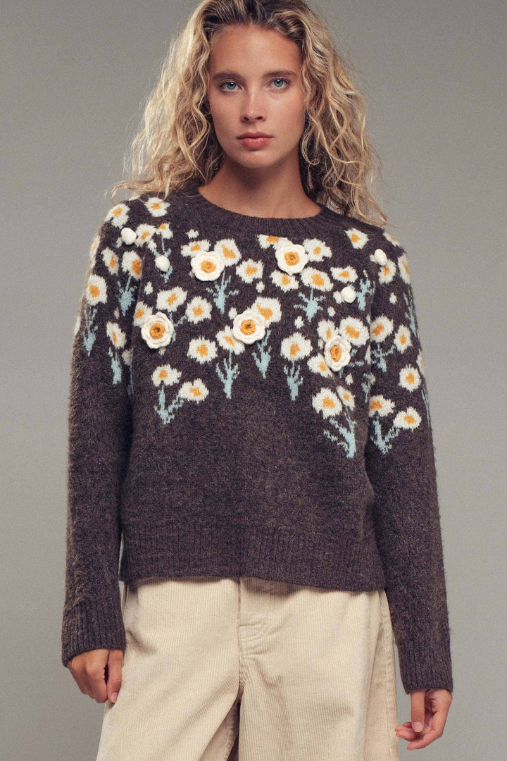 Daisy Embossed Floral Knit Sweater