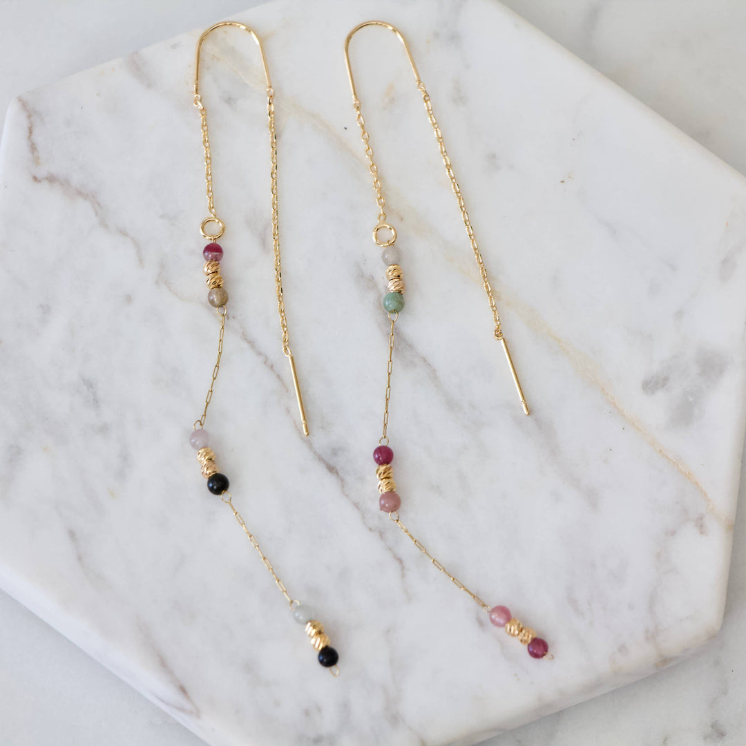 Tourmaline Beaded Threader Earrings 