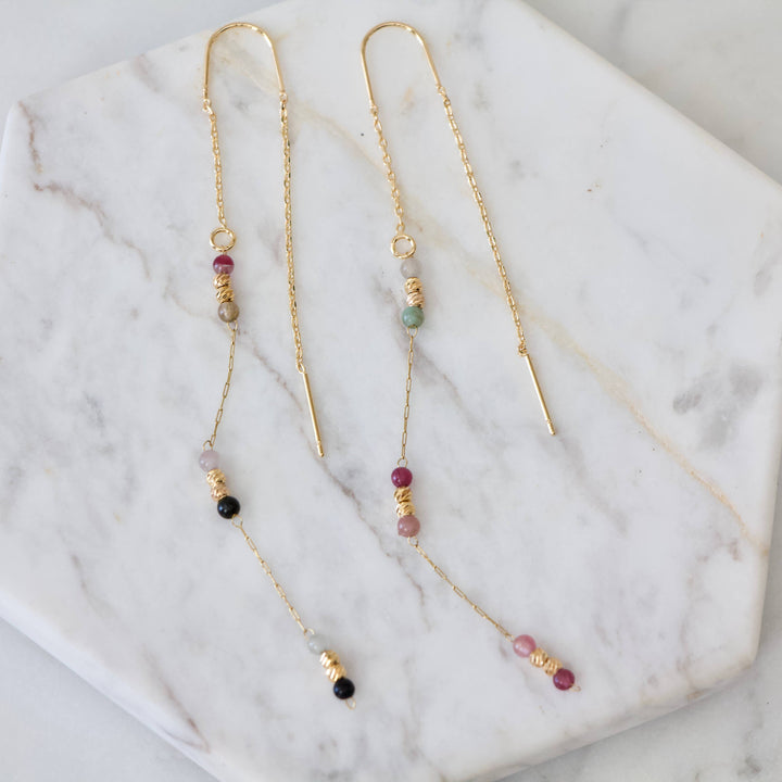 Tourmaline Beaded Threader Earrings 