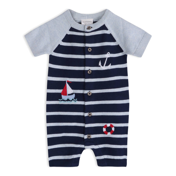 Nautical Stripe Embroidered Baby Romper