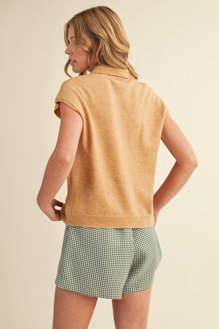 Cap Sleeve Collared Sweater Vest