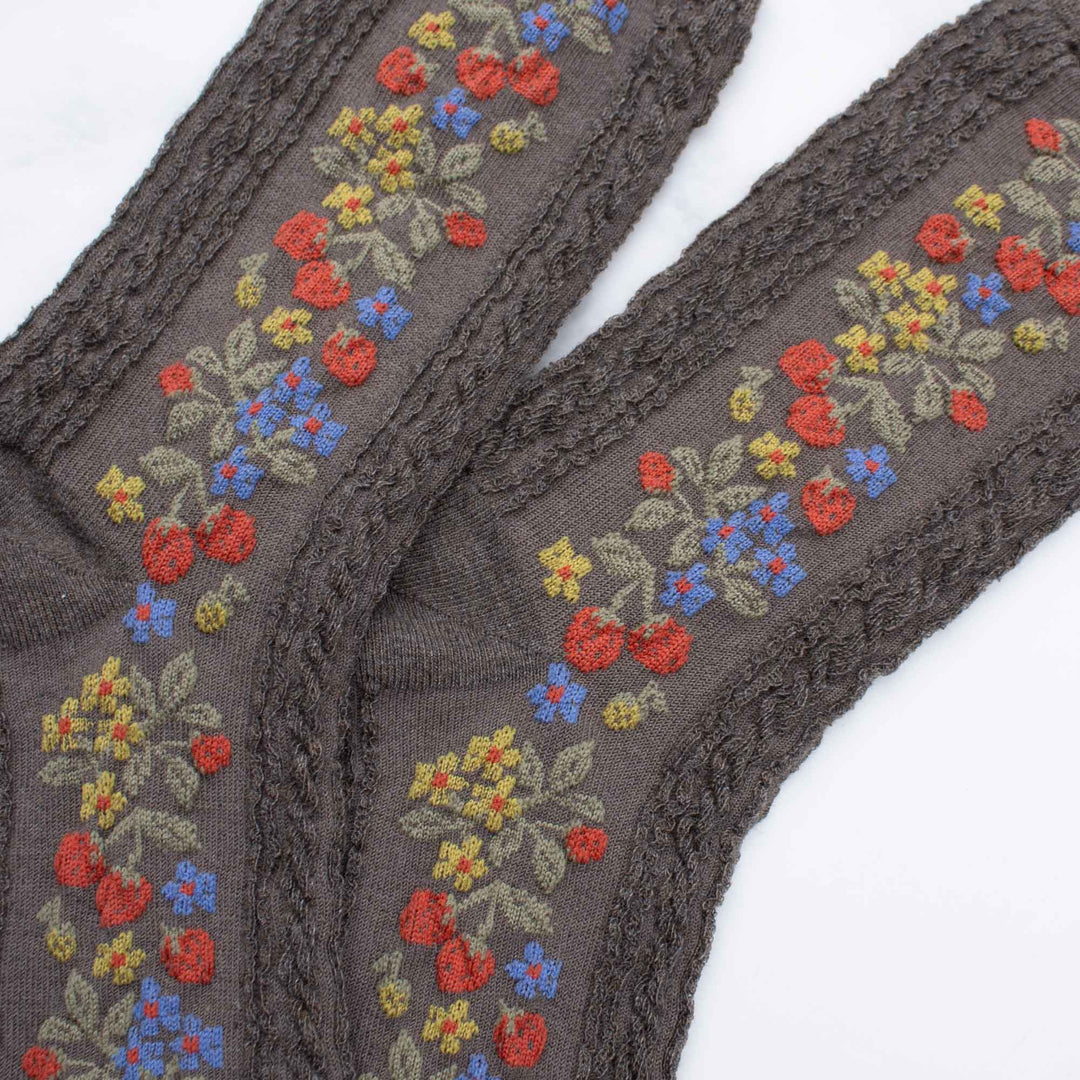 Vintage Strawberry Socks in Wood