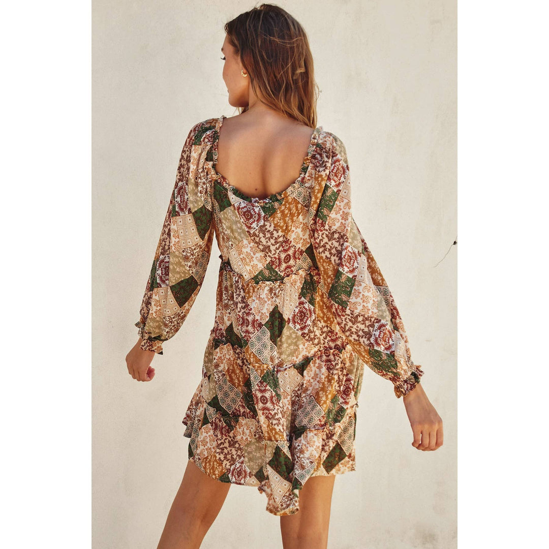 Paisley Diamond Tiered Mini Dress