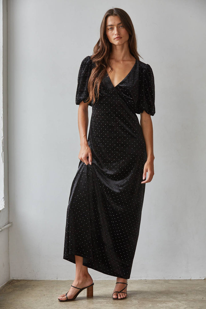 Holiday Plunged V-Neck Midi Dress