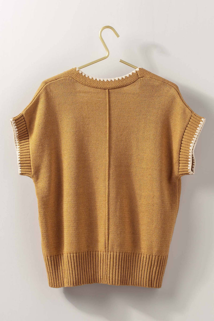 Crochet Trim Tie Front Knit Vest- 2 Colors