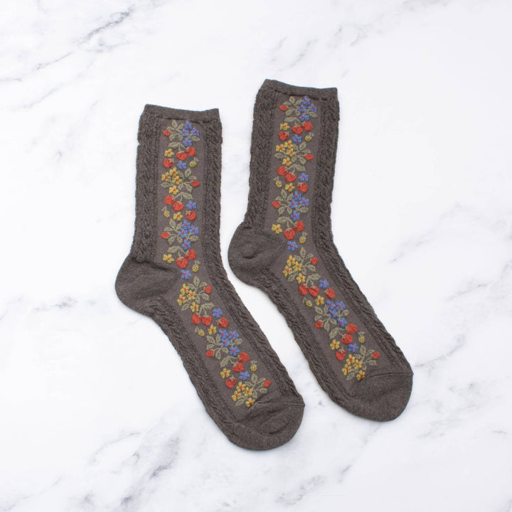 Vintage Strawberry Socks in Wood