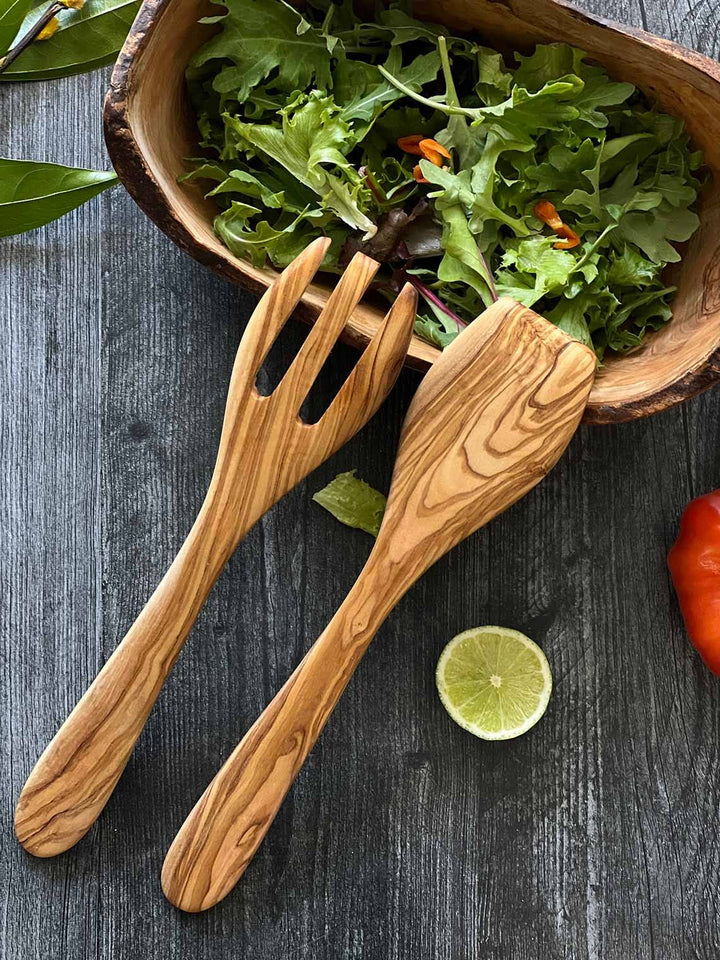 Olive Wood Pasta or Salad Serving Set