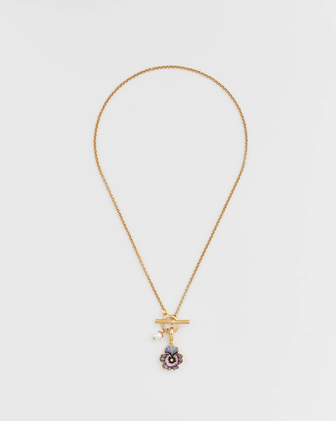Pansy Pearl Gold Toggle Necklace