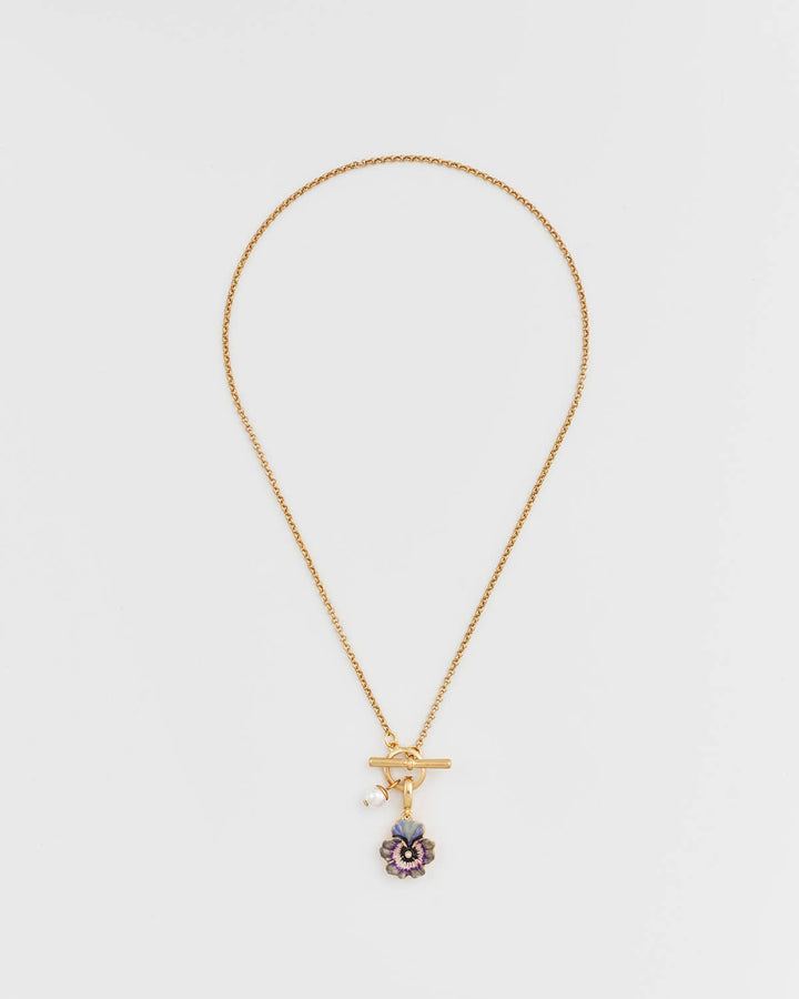 Pansy Pearl Gold Toggle Necklace