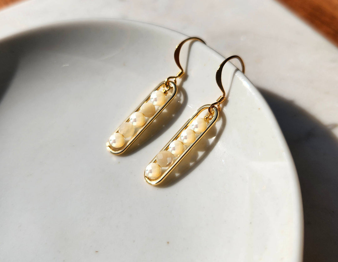 Mother Of Pearl Gold Peapod Earrings