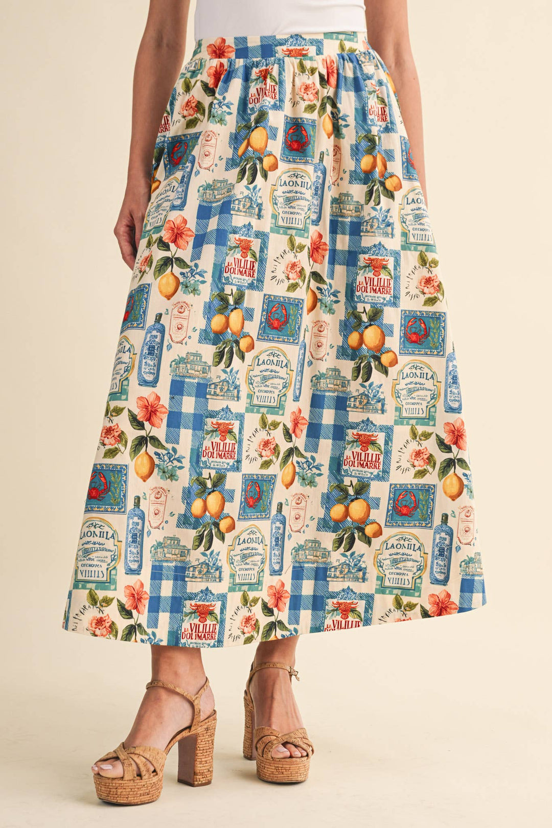 Vintage Print Midi Skirt
