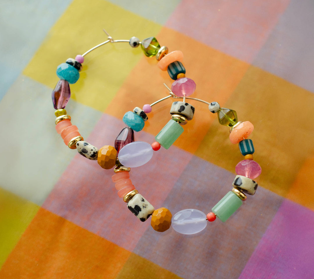 Colorful and Bright Beaded Hoops