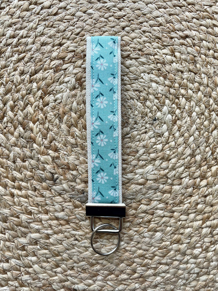 White Floral Keychain Wristlet