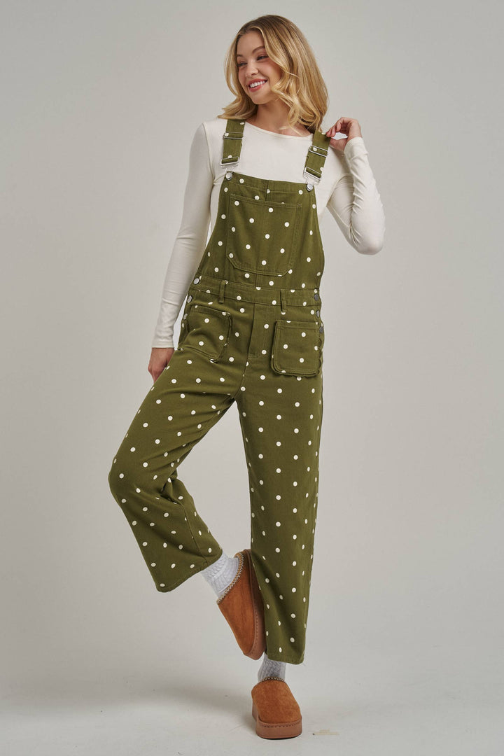 Polka Dot Twill Jumpsuit in Olive