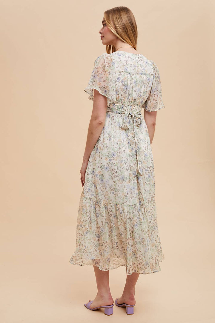 Floral Flutter Sleeve Maxi Dress