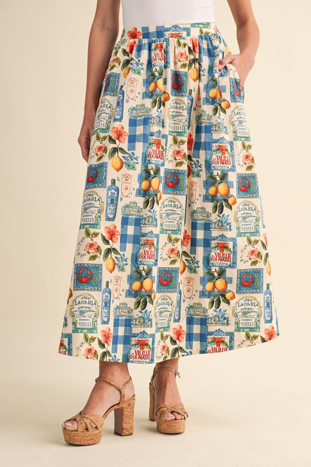 Vintage Print Midi Skirt