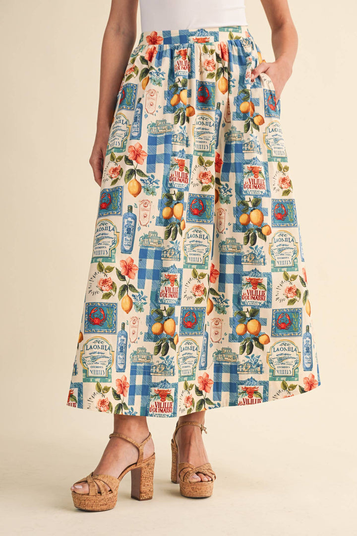 Vintage Print Midi Skirt