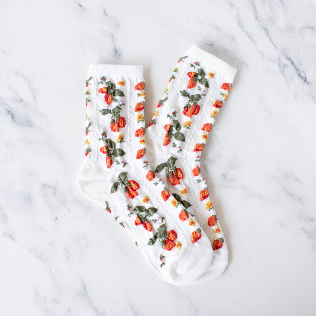Strawberry Farm Casual Socks in Cream