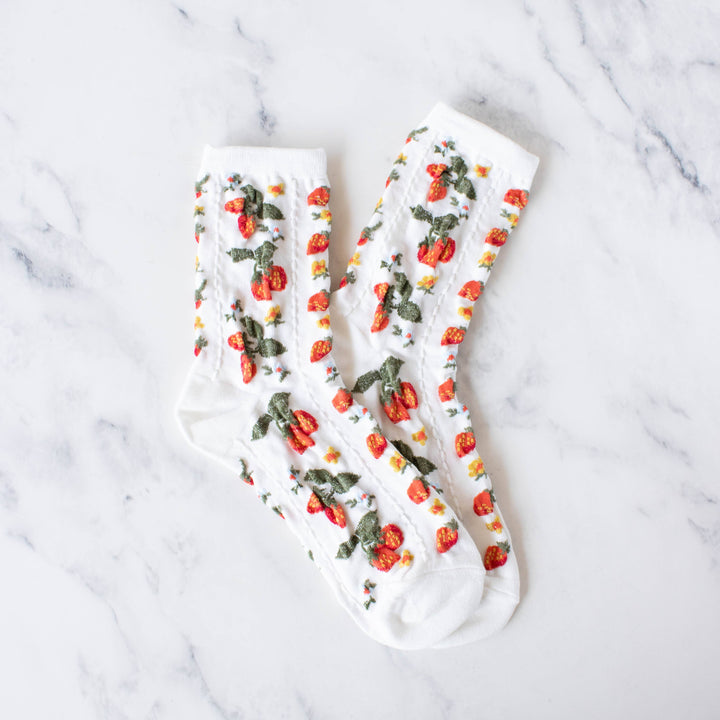 Strawberry Farm Casual Socks in Cream