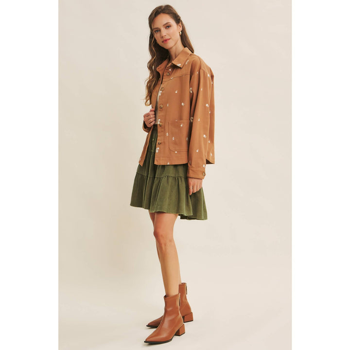 Embroidered Utility Jacket in Olive